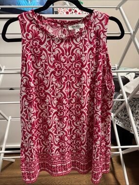 Chaus Pink and White Sleeveless Printed Tank Top
